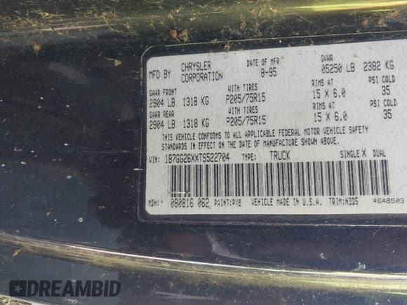 ✅ 1996 Dodge Dakota • VIN: 1B7GG26XXTS522704 • Lot: 43319567. Wystawiony na IAAI z przebiegiem 244 mil. Bezpłatny archiwum sprzedaży aukcyjnych z USA i szczegółowy raport historii pojazdu na DreamBid. Zdjęcie 9.