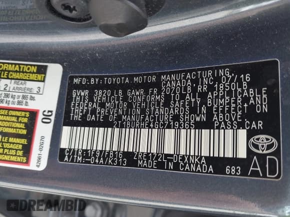 ✅ 2016 Toyota Corolla L • VIN: 2T1BURHE4GC719365 • Lot: 42177316. Listed on IAAI with 22,020 mi. Free auction sales archive from the USA and detailed vehicle history report at DreamBid. Image 9.