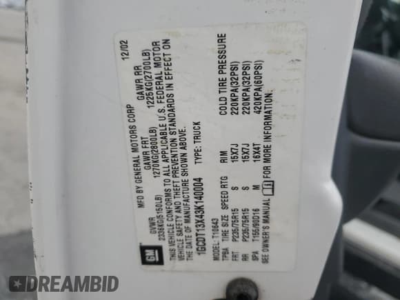 ✅ 2003 Chevrolet S-10 LS • VIN: 1GCDT13X43K140004 • Лот: 44525655. Опубликован ранее на Copart с пробегом 110 843 миль. Бесплатный доступ к архиву аукционных продаж из США и подробный отчёт об истории автомобиля на DreamBid. Изображение 12.