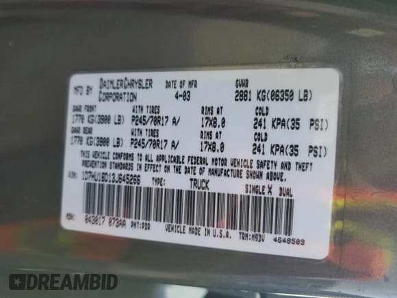 ✅ 2003 Dodge 1500 ST • VIN: 1D7HU16D13J645266 • Лот: 47756595. Опубликован ранее на Copart с пробегом 229 596 миль. Бесплатный доступ к архиву аукционных продаж из США и подробный отчёт об истории автомобиля на DreamBid. Изображение 12.