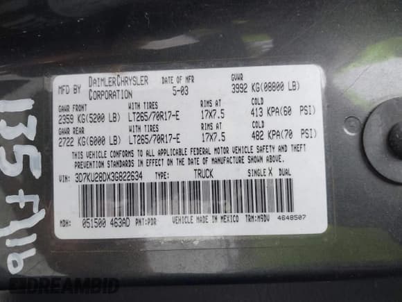 ✅ 2003 Dodge 2500 ST • VIN: 3D7KU28DX3G822634 • Лот: 43523499. Опубликован ранее на IAAI с пробегом 219 119 миль. Бесплатный доступ к архиву аукционных продаж из США и подробный отчёт об истории автомобиля на DreamBid. Изображение 9.