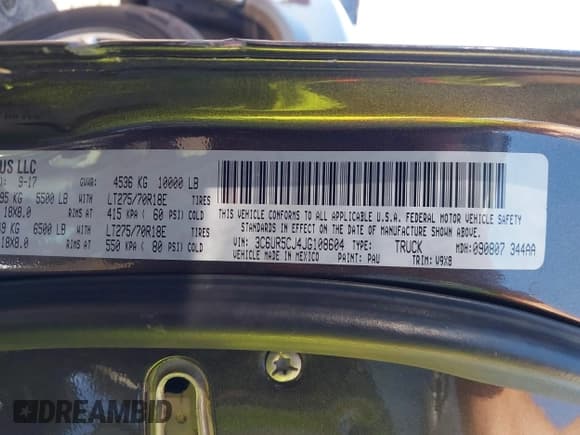 ✅ 2018 Ram 2500 Tradesman • VIN: 3C6UR5CJ4JG108604 • Лот: 43637317. Опубликован ранее на IAAI с пробегом 120 559 миль. Бесплатный доступ к архиву аукционных продаж из США и подробный отчёт об истории автомобиля на DreamBid. Изображение 9.