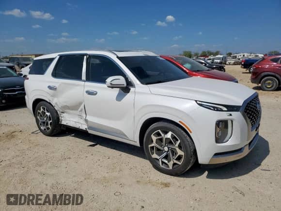 2022 Hyundai Palisade Calligraphy with VIN KM8R74HE0NU420346, listed as a Copart auction lot 84236605 with 56,924 mi miles and Salvage title. Bid and sale history available at DreamBid. Image 4.