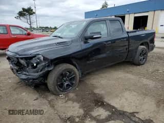 2021 Ram 1500 Big Horn with VIN 1C6SRFBT0MN822998, listed as a Copart auction lot 90260975 with 76,814 mi miles and Salvage title. Bid and sale history available at DreamBid. Image 1.