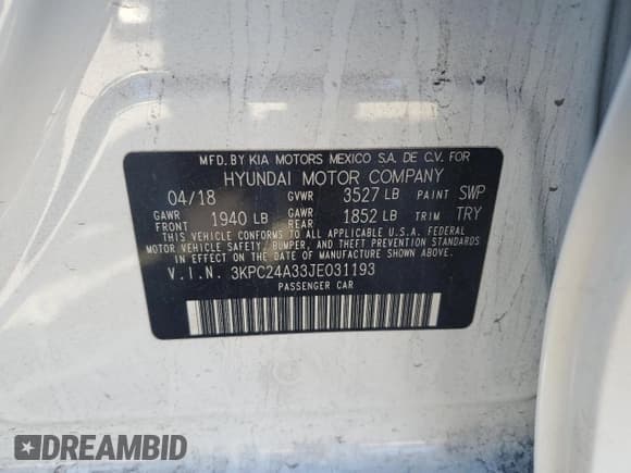 ✅ 2018 Hyundai Accent SE • VIN: 3KPC24A33JE031193 • Lot: 89633985. Wystawiony na Copart z przebiegiem 121 213 mil. Bezpłatny archiwum sprzedaży aukcyjnych z USA i szczegółowy raport historii pojazdu na DreamBid. Zdjęcie 12.