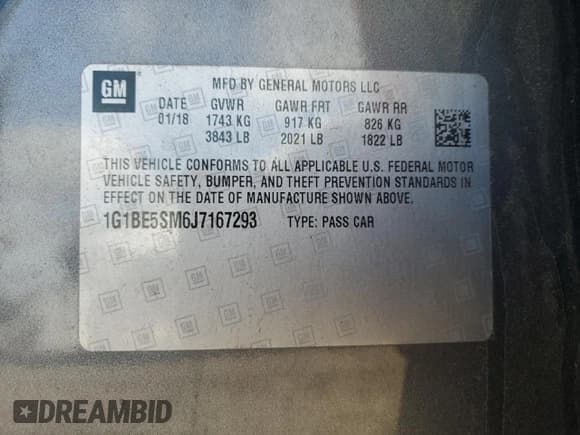 ✅ 2018 Chevrolet Cruze LT • VIN: 1G1BE5SM6J7167293 • Lot: 80909685. Listed on Copart with 39,452 mi. Free auction sales archive from the USA and detailed vehicle history report at DreamBid. Image 12.