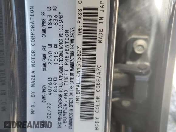 ✅ 2022 Mazda 3 Carbon Edition • VIN: JM1BPALL4N1515827 • Лот: 54532695. Опубликован ранее на Copart с пробегом 42 319 миль. Бесплатный доступ к архиву аукционных продаж из США и подробный отчёт об истории автомобиля на DreamBid. Изображение 12.