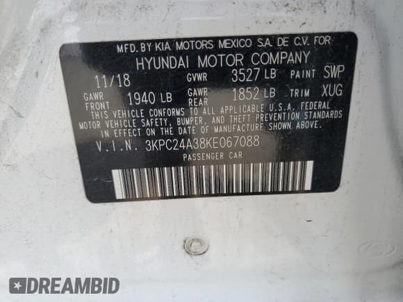 ✅ 2019 Hyundai Accent SE • VIN: 3KPC24A38KE067088 • Лот: 52202595. Опубликован ранее на Copart с пробегом 171 464 миль. Бесплатный доступ к архиву аукционных продаж из США и подробный отчёт об истории автомобиля на DreamBid. Изображение 12.