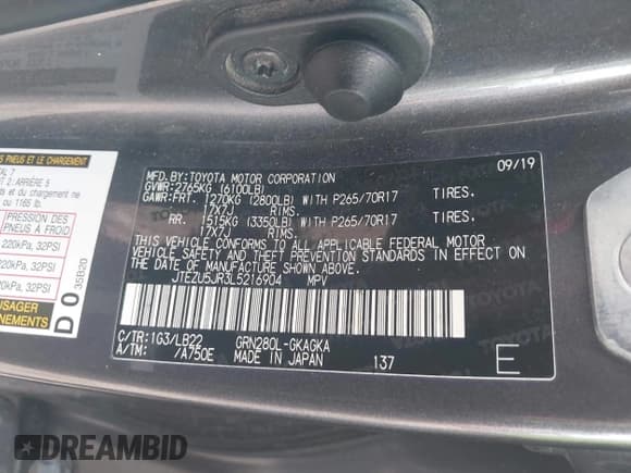 ✅ 2020 Toyota 4Runner SR5 • VIN: JTEZU5JR3L5216904 • Lot: 42735304. Wystawiony na IAAI z przebiegiem Nie podano. Bezpłatny archiwum sprzedaży aukcyjnych z USA i szczegółowy raport historii pojazdu na DreamBid. Zdjęcie 9.