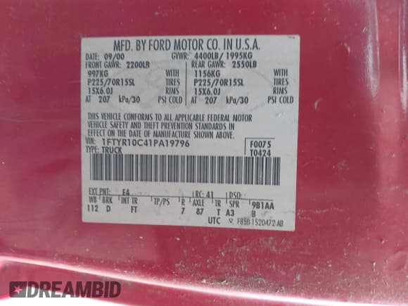 ✅ 2001 Ford Ranger XL • VIN: 1FTYR10C41PA19796 • Lot: 41887232. Wystawiony na IAAI z przebiegiem 216 483 mil. Bezpłatny archiwum sprzedaży aukcyjnych z USA i szczegółowy raport historii pojazdu na DreamBid. Zdjęcie 9.