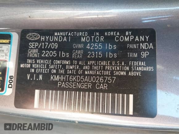 2010 Hyundai Genesis Coupe Premium with VIN KMHHT6KD5AU026757, listed as a IAAI auction lot 43295010 with 97,366 mi miles and . Bid and sale history available at DreamBid. Image 9.