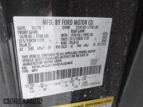 ✅ 2017 Ford Expedition Max Limited • VIN: 1FMJK2AT8HEA32465 • Lot: 43568476. Wystawiony na IAAI z przebiegiem 106 374 mil. Bezpłatny archiwum sprzedaży aukcyjnych z USA i szczegółowy raport historii pojazdu na DreamBid. Zdjęcie 9.