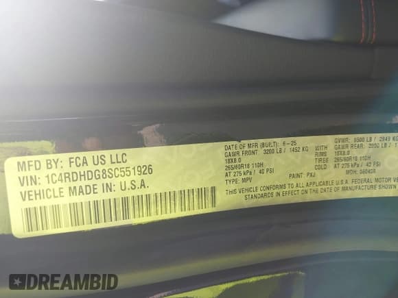 ✅ 2025 Dodge Durango GT • VIN: 1C4RDHDG8SC551926 • Лот: 43492933. Опубликован ранее на IAAI с пробегом Не указан. Бесплатный доступ к архиву аукционных продаж из США и подробный отчёт об истории автомобиля на DreamBid. Изображение 9.