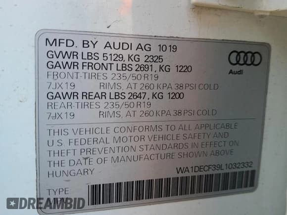 ✅ 2020 Audi Q3 S line Premium • VIN: WA1DECF39L1032332 • Lot: 84995965. Listed on Copart with 21,751 mi. Free auction sales archive from the USA and detailed vehicle history report at DreamBid. Image 12.
