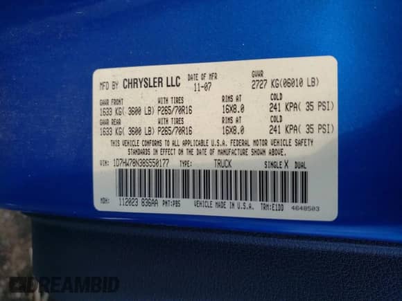 2008 Dodge Dakota z VIN 1D7HW78N38S550177, wystawiony jako Copart lot #77898264 z przebiegiem 117 222 mil mil oraz Szkoda całkowita • Salvage title. Historia ofert i sprzedaży dostępna na DreamBid. Obrazek 12.