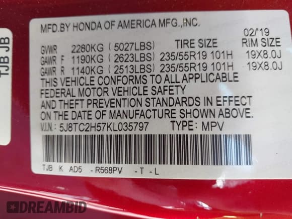 ✅ 2019 Acura RDX Technology • VIN: 5J8TC2H57KL035797 • Lot: 42722986. Wystawiony na IAAI z przebiegiem 73 595 mil. Bezpłatny archiwum sprzedaży aukcyjnych z USA i szczegółowy raport historii pojazdu na DreamBid. Zdjęcie 9.