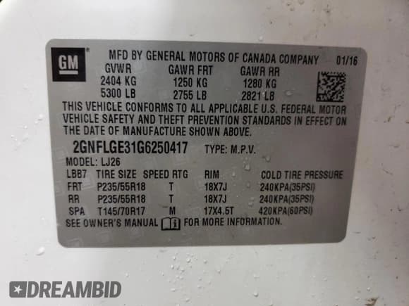 ✅ 2016 Chevrolet Equinox LTZ • VIN: 2GNFLGE31G6250417 • Лот: 39484994. Опубликован ранее на Copart с пробегом 130 913 миль. Бесплатный доступ к архиву аукционных продаж из США и подробный отчёт об истории автомобиля на DreamBid. Изображение 13.