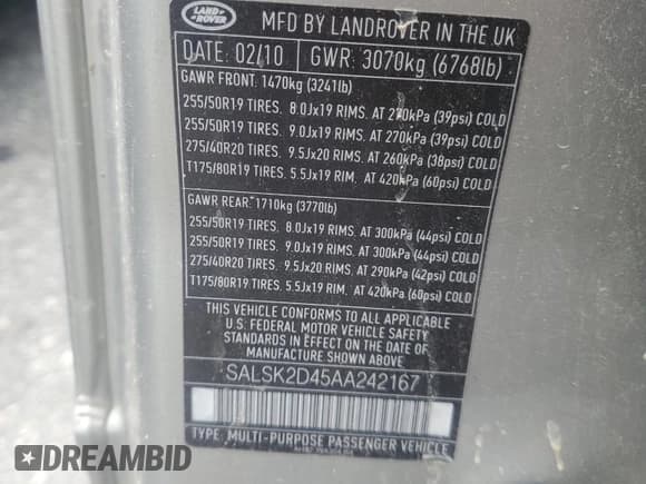 ✅ 2010 Land Rover Range Rover Sport HSE Lux • VIN: SALSK2D45AA242167 • Лот: 69527945. Опубликован ранее на Copart с пробегом Не указан. Бесплатный доступ к архиву аукционных продаж из США и подробный отчёт об истории автомобиля на DreamBid. Изображение 13.