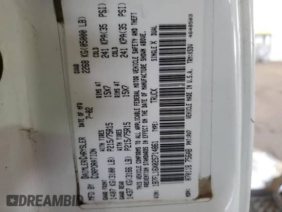 2002 Dodge Dakota z VIN 1B7FL16X02S714861, wystawiony jako Copart lot #74093644 z przebiegiem 164 199 mil mil oraz Szkoda całkowita • Salvage title. Historia ofert i sprzedaży dostępna na DreamBid. Obrazek 14.