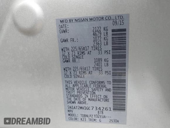 ✅ 2016 Nissan Rogue SL • VIN: 5N1AT2MV1GC734261 • Лот: 43634962. Опубликован ранее на IAAI с пробегом 116 084 миль. Бесплатный доступ к архиву аукционных продаж из США и подробный отчёт об истории автомобиля на DreamBid. Изображение 9.