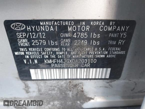 ✅ 2013 Hyundai Azera • VIN: KMHFH4JGXDA203110 • Лот: 41813088. Опубликован ранее на IAAI с пробегом 104 854 миль. Бесплатный доступ к архиву аукционных продаж из США и подробный отчёт об истории автомобиля на DreamBid. Изображение 9.