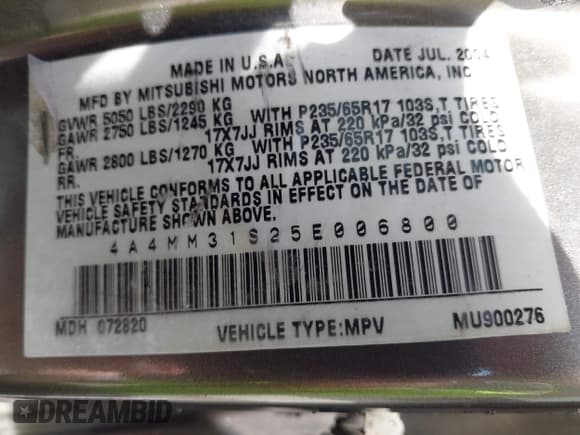 ✅ 2005 Mitsubishi Endeavor XLS • VIN: 4A4MM31S25E006800 • Lot: 43071719. Listed on IAAI with 310,256 mi. Free auction sales archive from the USA and detailed vehicle history report at DreamBid. Image 9.