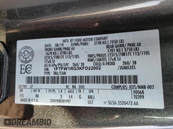 ✅ 2019 Ford F-150 Raptor • VIN: 1FTFW1RG3KFD22002 • Lot: 71565035. Listed on Copart with 214,554 mi. Free auction sales archive from the USA and detailed vehicle history report at DreamBid. Image 13.