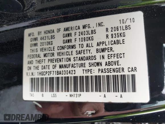 ✅ 2011 Honda Accord EX • VIN: 1HGCP2F71BA030423 • Lot: 42344496. Wystawiony na IAAI z przebiegiem 146 097 mil. Bezpłatny archiwum sprzedaży aukcyjnych z USA i szczegółowy raport historii pojazdu na DreamBid. Zdjęcie 9.