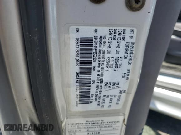 ✅ 2000 Dodge Caravan SE • VIN: 1B4GP44R0YB528936 • Lot: 64148625. Listed on Copart with 84,596 mi. Free auction sales archive from the USA and detailed vehicle history report at DreamBid. Image 13.