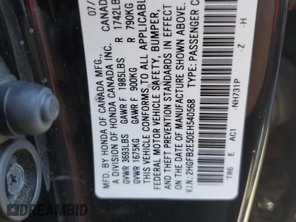 ✅ 2014 Honda Civic LX • VIN: 2HGFB2E50EH540568 • Lot: 84906775. Wystawiony na Copart z przebiegiem Nie podano. Bezpłatny archiwum sprzedaży aukcyjnych z USA i szczegółowy raport historii pojazdu na DreamBid. Zdjęcie 12.