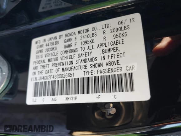 ✅ 2012 Acura TSX • VIN: JH4CU2F43CC026651 • Lot: 41384109. Listed on IAAI with 113,930 mi. Free auction sales archive from the USA and detailed vehicle history report at DreamBid. Image 9.