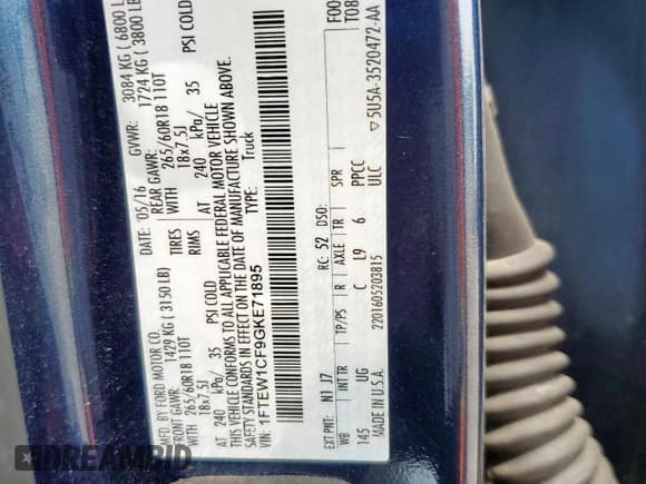 ✅ 2016 Ford F-150 XL • VIN: 1FTEW1CF9GKE71895 • Лот: 67641535. Опубликован ранее на Copart с пробегом 104 844 миль. Бесплатный доступ к архиву аукционных продаж из США и подробный отчёт об истории автомобиля на DreamBid. Изображение 13.