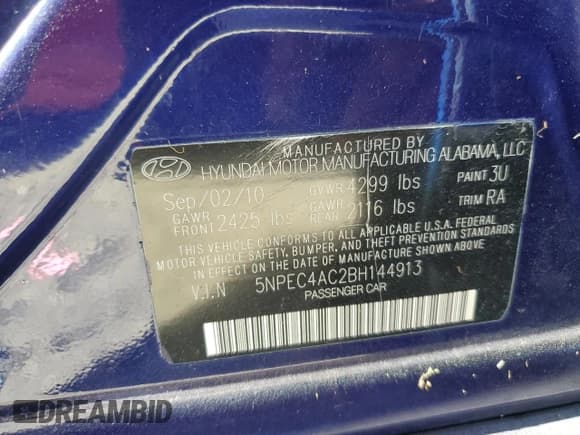 ✅ 2011 Hyundai Sonata SE • VIN: 5NPEC4AC2BH144913 • Lot: 77032914. Wystawiony na Copart z przebiegiem 114 218 mil. Bezpłatny archiwum sprzedaży aukcyjnych z USA i szczegółowy raport historii pojazdu na DreamBid. Zdjęcie 12.