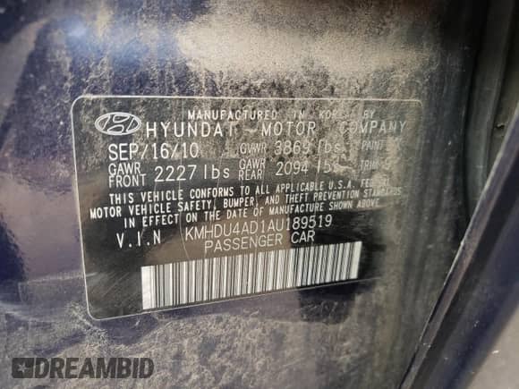 2010 Hyundai Elantra GLS с VIN KMHDU4AD1AU189519, выставлен на аукционе Copart как лот 48059015 с пробегом 167 842 миль миль и Списание • Salvage title. История ставок и продаж доступна на DreamBid. Изображение 12.
