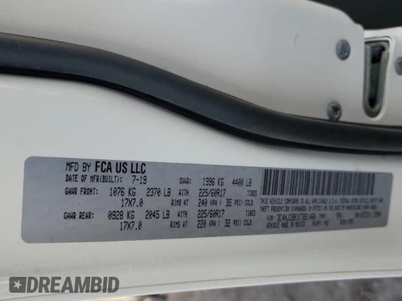 ✅ 2019 Jeep Compass Latitude • VIN: 3C4NJCBB1KT851460 • Lot: 91219835. Listed on Copart with 60,243 mi. Free auction sales archive from the USA and detailed vehicle history report at DreamBid. Image 12.