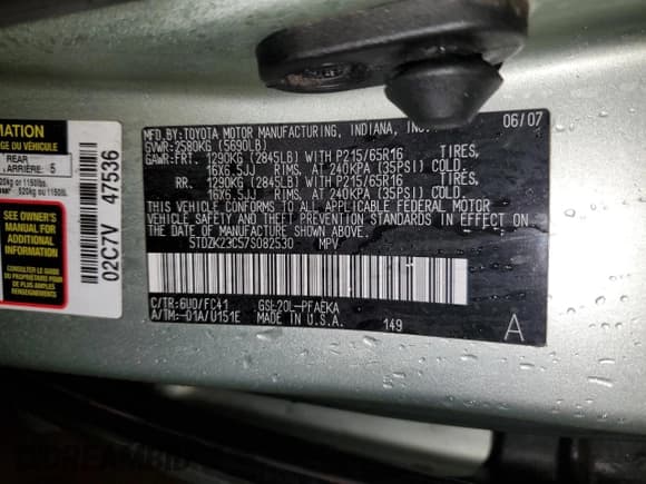 ✅ 2007 Toyota Sienna CE • VIN: 5TDZK23C57S082530 • Lot: 90252845. Wystawiony na Copart z przebiegiem 191 830 mil. Bezpłatny archiwum sprzedaży aukcyjnych z USA i szczegółowy raport historii pojazdu na DreamBid. Zdjęcie 13.