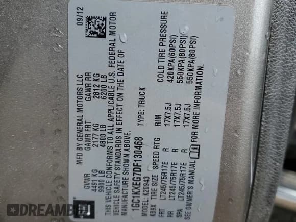 ✅ 2013 Chevrolet Silverado 2500HD LT • VIN: 1GC1KXEG7DF130468 • Lot: 80115645. Listed on Copart with 212,910 mi. Free auction sales archive from the USA and detailed vehicle history report at DreamBid. Image 12.