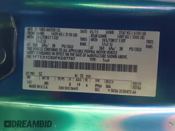 ✅ 2015 Ford F-150 XL • VIN: 1FTEX1C82FKD57797 • Lot: 41986388. Listed on IAAI with 197,434 mi. Free auction sales archive from the USA and detailed vehicle history report at DreamBid. Image 9.