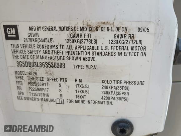 ✅ 2006 Buick Rendezvous • VIN: 3G5DB03L36S538508 • Lot: 42516242. Listed on IAAI with 108,705 mi. Free auction sales archive from the USA and detailed vehicle history report at DreamBid. Image 9.