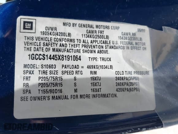 ✅ 1999 Chevrolet S-10 • VIN: 1GCCS1445X8191064 • Лот: 42351000. Опубликован ранее на IAAI с пробегом Не указан. Бесплатный доступ к архиву аукционных продаж из США и подробный отчёт об истории автомобиля на DreamBid. Изображение 9.