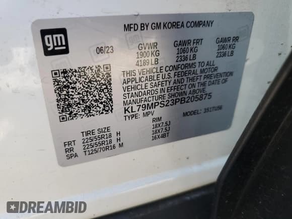 ✅ 2023 Chevrolet TrailBlazer LT • VIN: KL79MPS23PB205875 • Лот: 85383885. Опубликован ранее на Copart с пробегом Не указан. Бесплатный доступ к архиву аукционных продаж из США и подробный отчёт об истории автомобиля на DreamBid. Изображение 13.