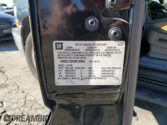 ✅ 2003 Chevrolet Tahoe LS • VIN: 1GNEC13ZX3R130663 • Lot: 82402255. Listed on Copart with 184,373 mi. Free auction sales archive from the USA and detailed vehicle history report at DreamBid. Image 13.