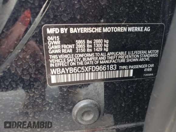 ✅ 2015 BMW 7 Series 750i xDrive • VIN: WBAYB6C5XFD966183 • Lot: 70422505. Listed on Copart with 88,599 mi. Free auction sales archive from the USA and detailed vehicle history report at DreamBid. Image 12.