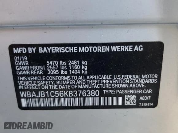 ✅ 2019 BMW 5 Series 530e xDrive • VIN: WBAJB1C56KB376380 • Лот: 85589735. Опубликован ранее на Copart с пробегом 69 754 миль. Бесплатный доступ к архиву аукционных продаж из США и подробный отчёт об истории автомобиля на DreamBid. Изображение 12.