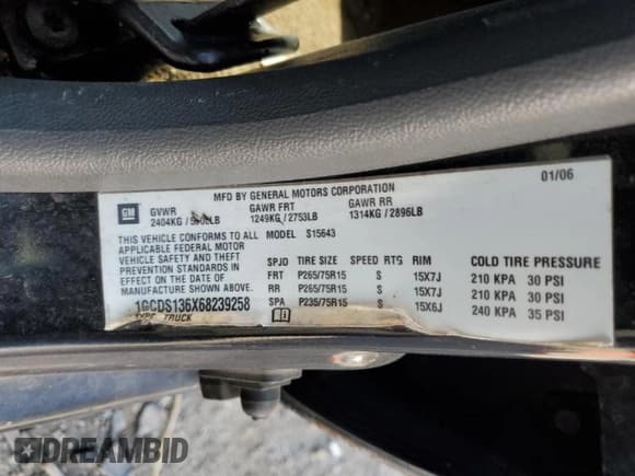 ✅ 2006 Chevrolet Colorado 3LT • VIN: 1GCDS136X68239258 • Lot: 89627835. Listed on Copart with 270,287 mi. Free auction sales archive from the USA and detailed vehicle history report at DreamBid. Image 12.