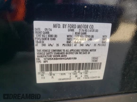 ✅ 2017 Ford Explorer • VIN: 1FM5K8BH9HGA85159 • Лот: 70455945. Опубликован ранее на Copart с пробегом 119 094 миль. Бесплатный доступ к архиву аукционных продаж из США и подробный отчёт об истории автомобиля на DreamBid. Изображение 13.