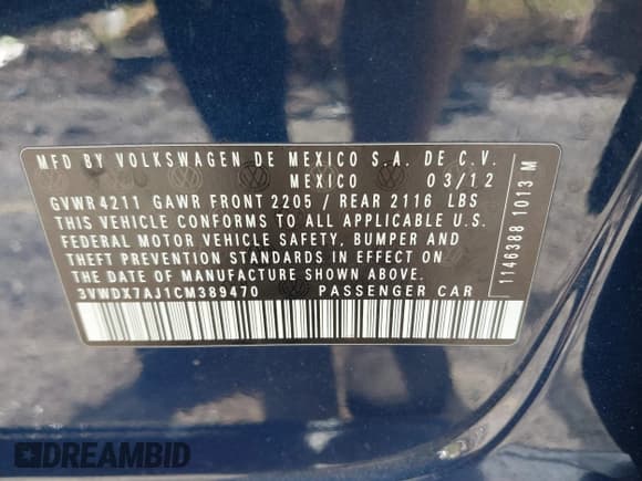 ✅ 2012 Volkswagen Jetta SE • VIN: 3VWDX7AJ1CM389470 • Лот: 41011343. Опубликован ранее на IAAI с пробегом 133 295 миль. Бесплатный доступ к архиву аукционных продаж из США и подробный отчёт об истории автомобиля на DreamBid. Изображение 9.