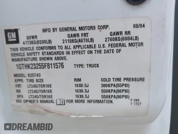 ✅ 2005 GMC Sierra 2500HD SLT • VIN: 1GTHK23255F811576 • Lot: 42496815. Listed on IAAI with 285,652 mi. Free auction sales archive from the USA and detailed vehicle history report at DreamBid. Image 9.