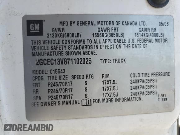 ✅ 2007 Chevrolet Silverado 1500 LS • VIN: 2GCEC13V871102025 • Lot: 75330214. Listed on Copart with 497,427 mi. Free auction sales archive from the USA and detailed vehicle history report at DreamBid. Image 12.