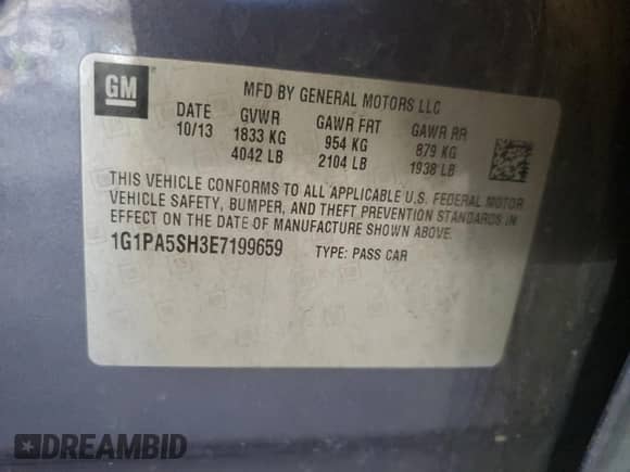 2014 Chevrolet Cruze LS with VIN 1G1PA5SH3E7199659, listed as a Copart auction lot 90360175 with 155,372 mi miles and Salvage title. Bid and sale history available at DreamBid. Image 13.